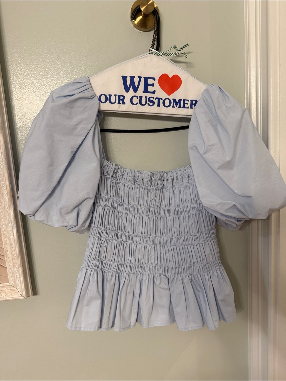 Astr Light Blue Smocked Top with Puff Sleeves